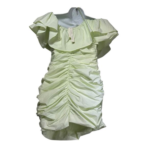 Maeve by Anthropologie Green Guacamole Ruffle Ruched Off Shoulder Dress Size 6 - Picture 2 of 8